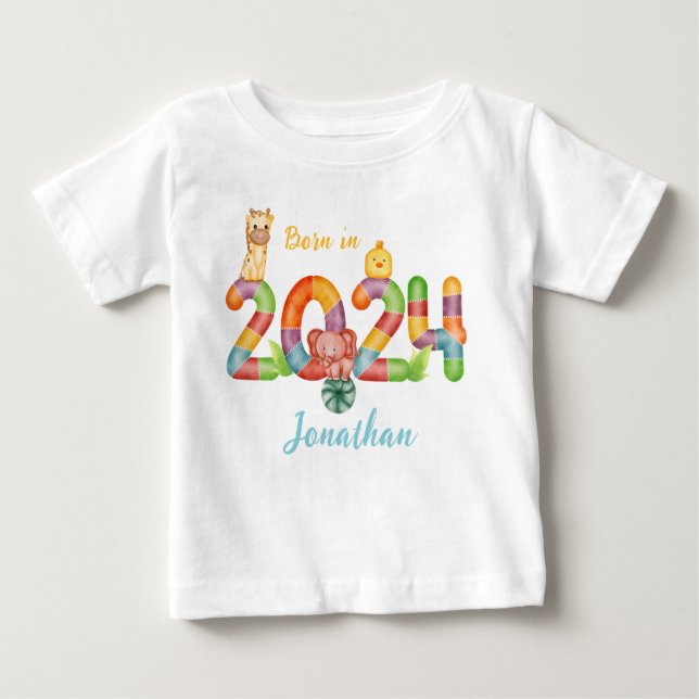T-shirt Pour Bébé cadeau personnalisé pour bébé animal né en 2024 (Devant)