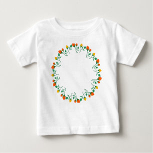 T-shirt Pour Bébé Cadre rond floral avec fleurs de rose jaune et rou