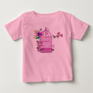 T-shirt Pour Bébé Cage à oiseaux floral rose