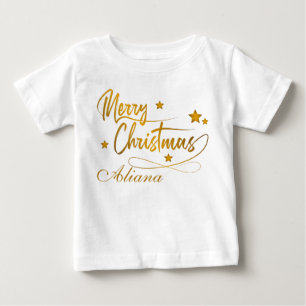 T-shirt Pour Bébé Calligraphie dorée Joyeux Noël Personnalisé