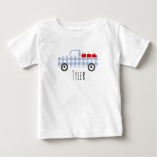 T-shirt Pour Bébé Camion bleu Plaid avec Pommes Personnalisé