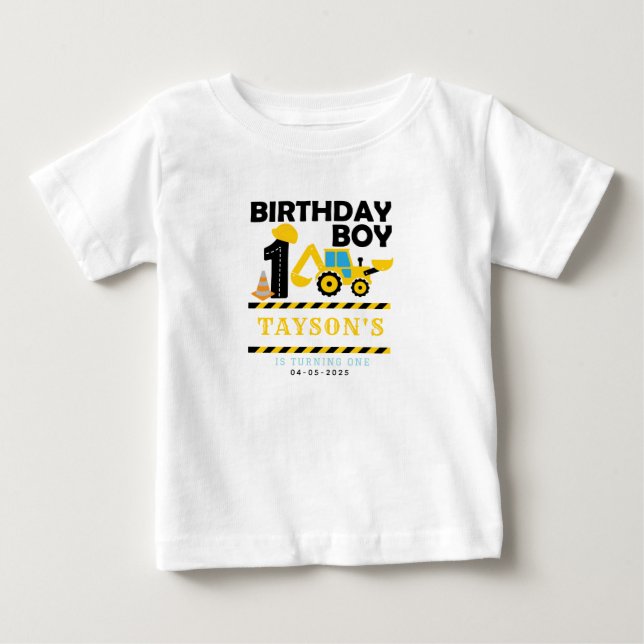 T-shirt Pour Bébé Camion de chantier 1er anniversaire | Fête d'enfan (Devant)