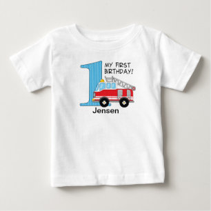 T-shirt Pour Bébé Camion de pompiers bleu/rouge pour 1er anniversair
