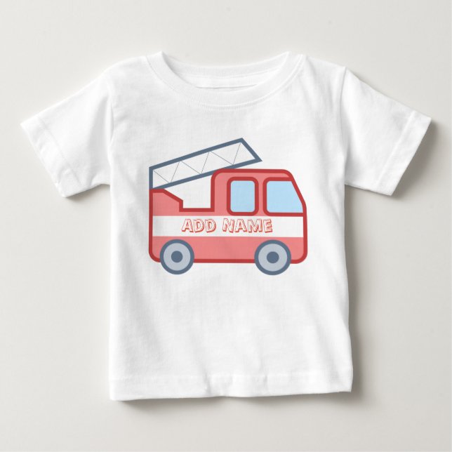 T-shirt Pour Bébé Camion de pompiers Personnaliser avec nom (Devant)
