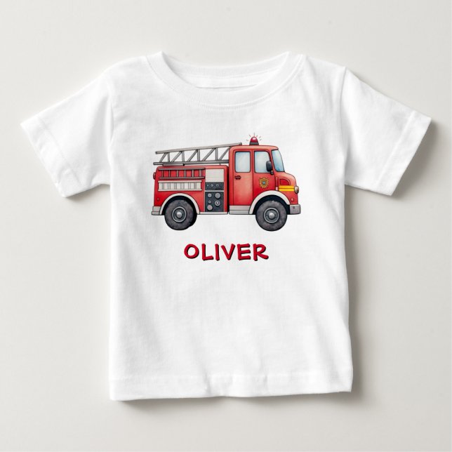 T-shirt Pour Bébé Camion de pompiers rouge mignon (Devant)