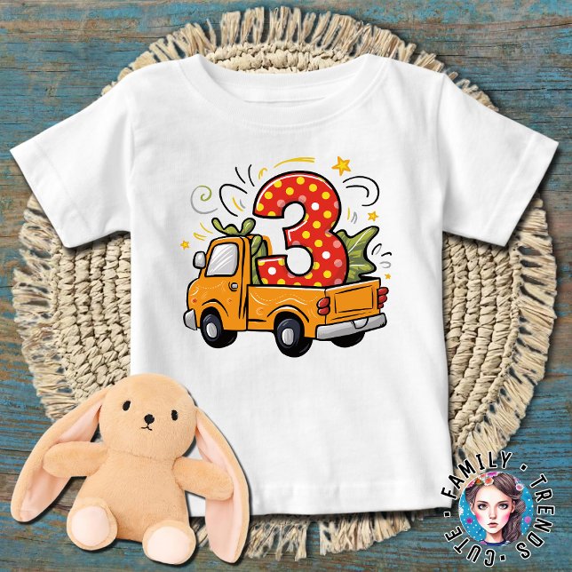 T-shirt Pour Bébé Camion de vidage pour le 3e anniversaire (Créateur téléchargé)