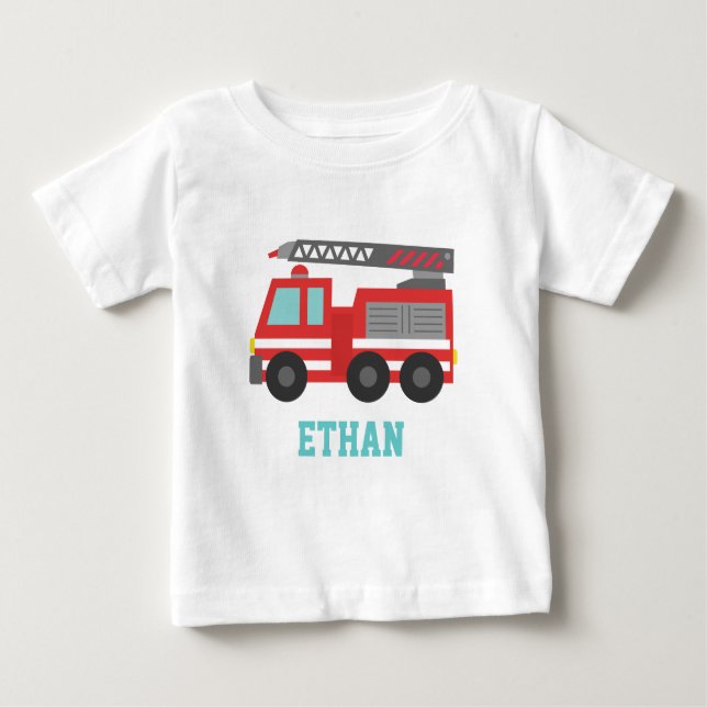 T-shirt Pour Bébé Camion feu rouge mignon pour petits pompiers (Devant)