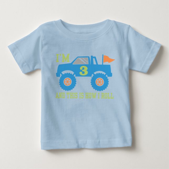 T-shirt Pour Bébé Camion Monster 3e anniversaire (Devant)