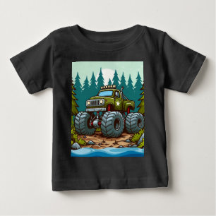 T-shirt Pour Bébé Camion Monster Vert dans la forêt