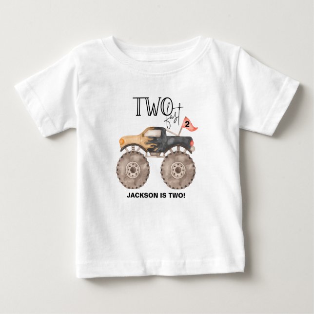 T-shirt Pour Bébé Camion monstre 2e anniversaire Deux enfants RAPIDE (Devant)
