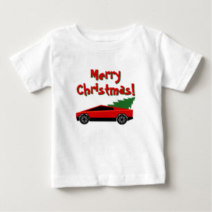 T-shirt Pour Bébé Camion Tesla rouge transportant un arbre de Noël m