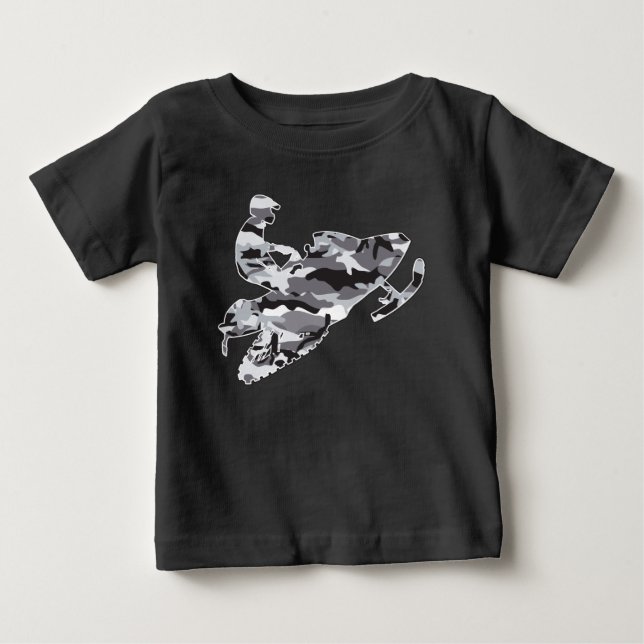 T-shirt Pour Bébé Camouflage gris Motoneige (Devant)