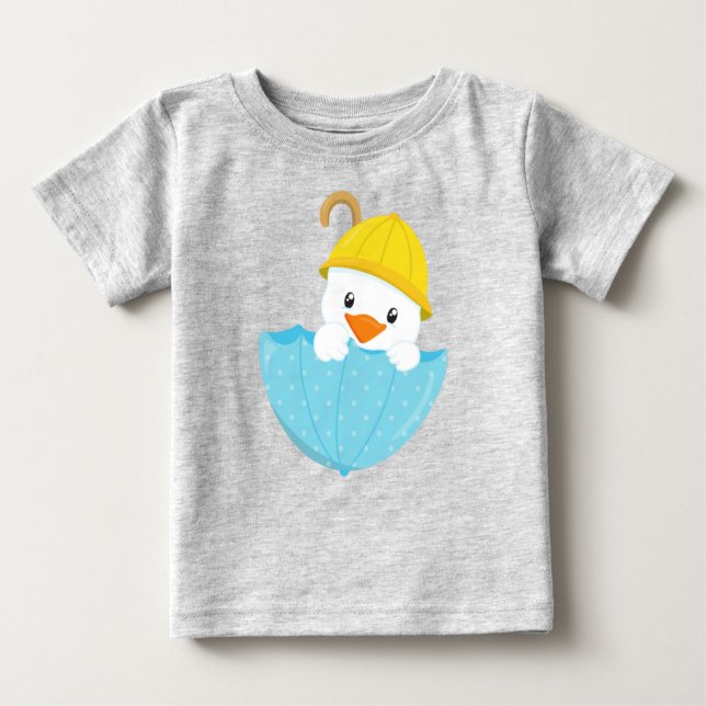 T-shirt Pour Bébé Canard, Bébé Canard, Canard Avec Parapluie, Pluie (Devant)