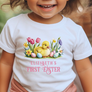 T-shirt Pour Bébé Canard Bébé Personnalisé Premier Pâques Blanc