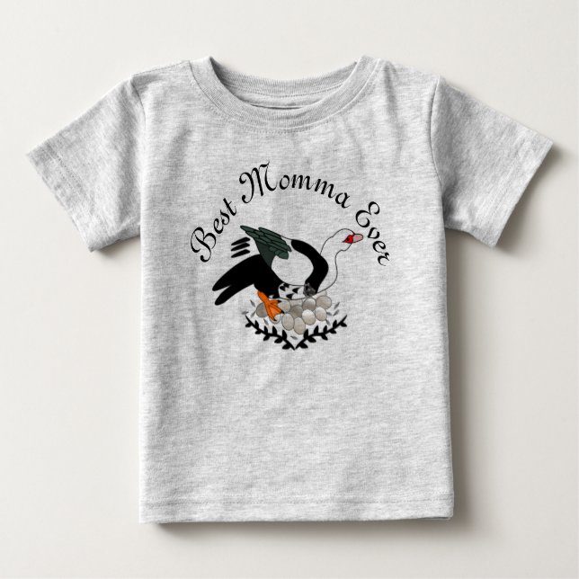 T-shirt Pour Bébé Canard de Moscovy nichant sur une douzaine d'oeufs (Devant)