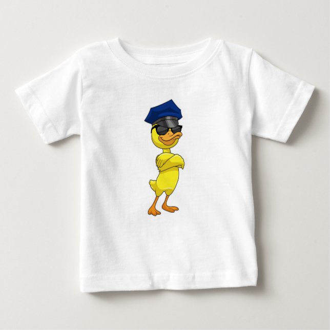 T-shirt Pour Bébé Canard en tant qu'officier de police avec casquett (Devant)