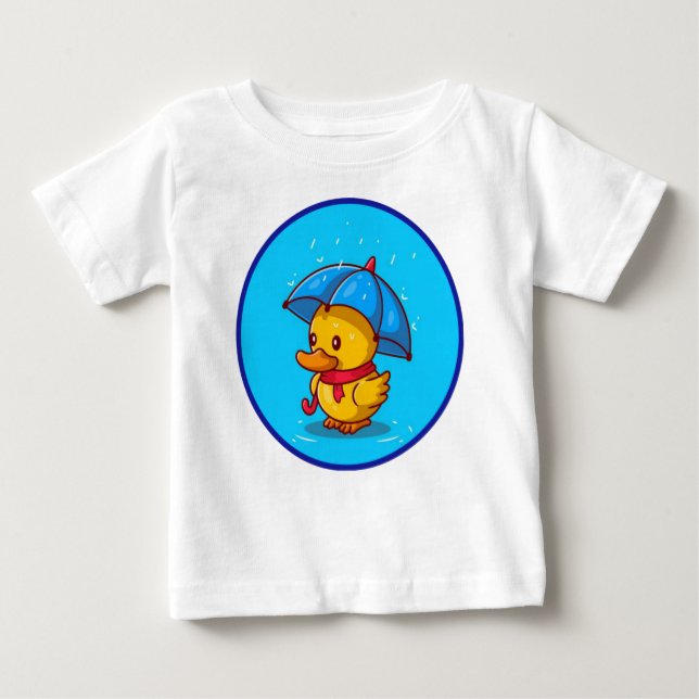 T-shirt Pour Bébé Canard mignon Avec Caricature De Pluie Parapluie (Devant)