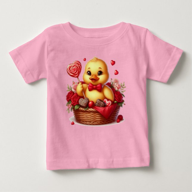 T-shirt Pour Bébé Canard mignon/whimsique de la Saint-Valentin (Devant)