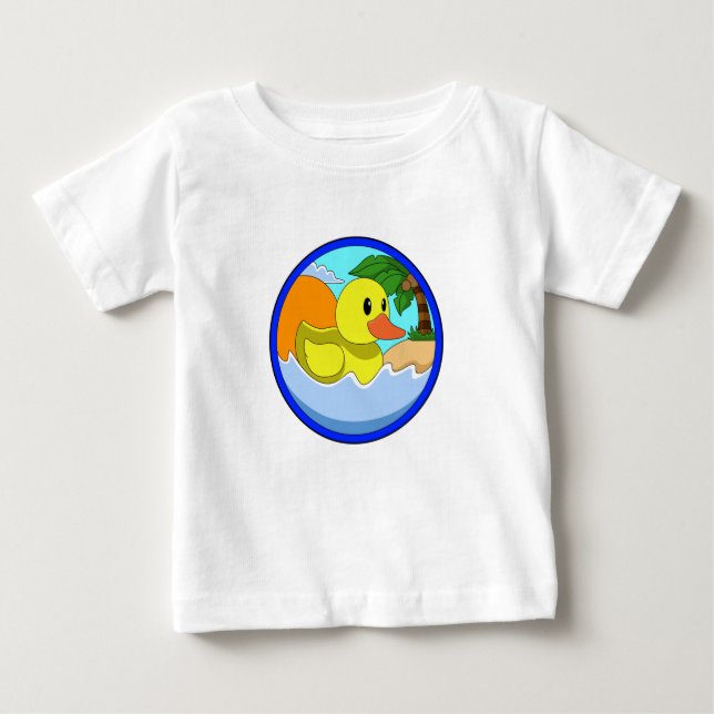T-shirt Pour Bébé Canard sur la plage avec palmiers.PNG (Devant)