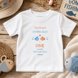 T-shirt Pour Bébé Canne à pêche vintage O-Fish-Ally One 1er annivers