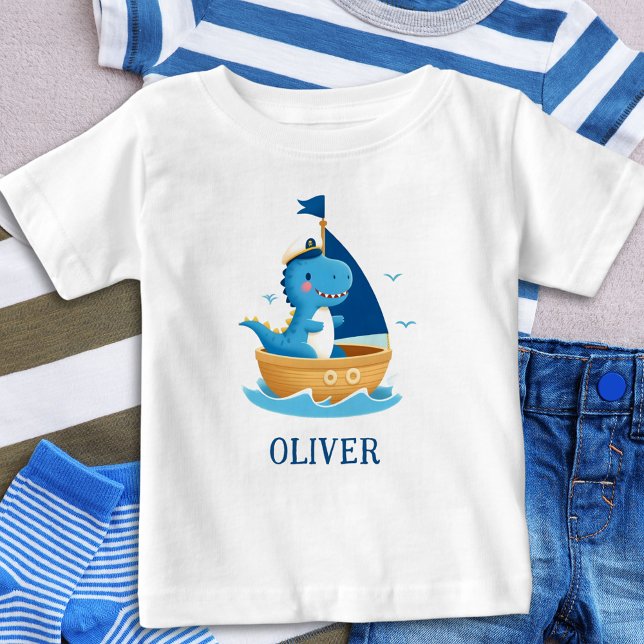 T-shirt Pour Bébé Capitaine de bateau dinosaure bleu mignon (Créateur téléchargé)