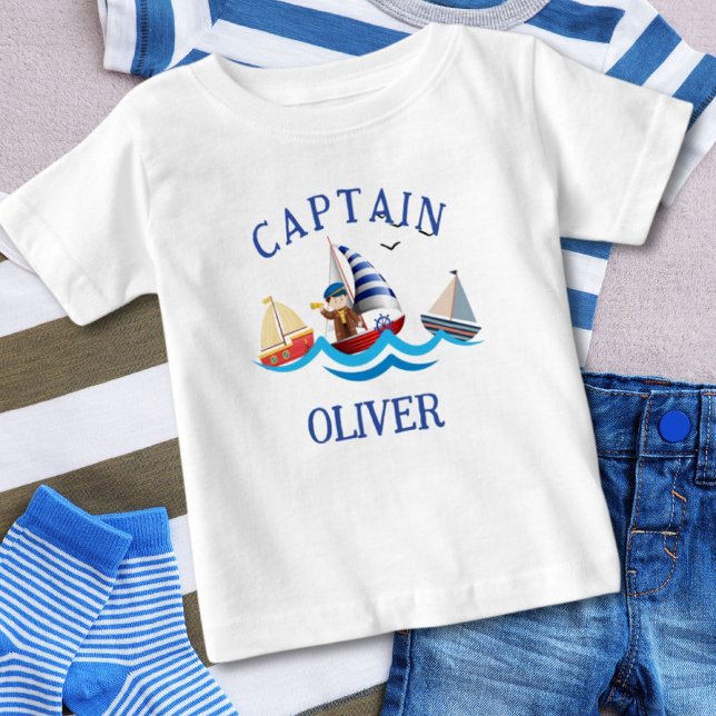 T-shirt Pour Bébé Capitaine de bateau nautique personnalisée (Créateur téléchargé)
