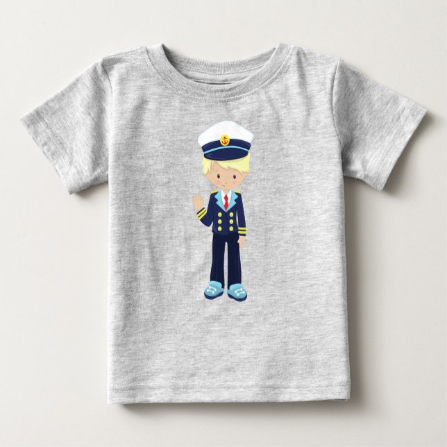 T-shirt Pour Bébé Capitaine de bateau, Skipper, Beau garçon, Cheveux (Devant)