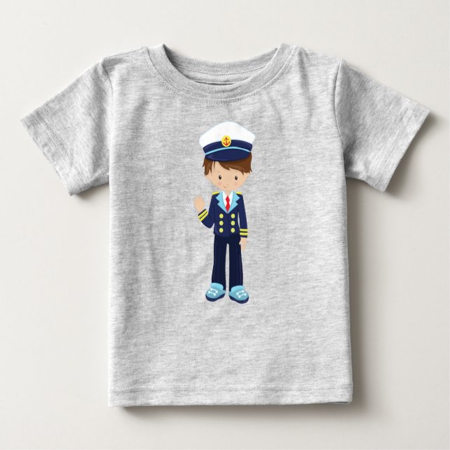 T-shirt Pour Bébé Capitaine de bateau, Skipper, Beau garçon, Cheveux (Devant)