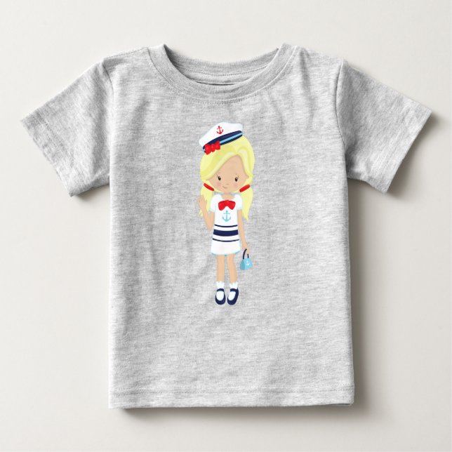 T-shirt Pour Bébé Capitaine de bateau, Skipper, Jolie Fille, Cheveux (Devant)
