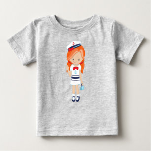 T-shirt Pour Bébé Capitaine de bateau, Skipper, Mignonne fille, Chev