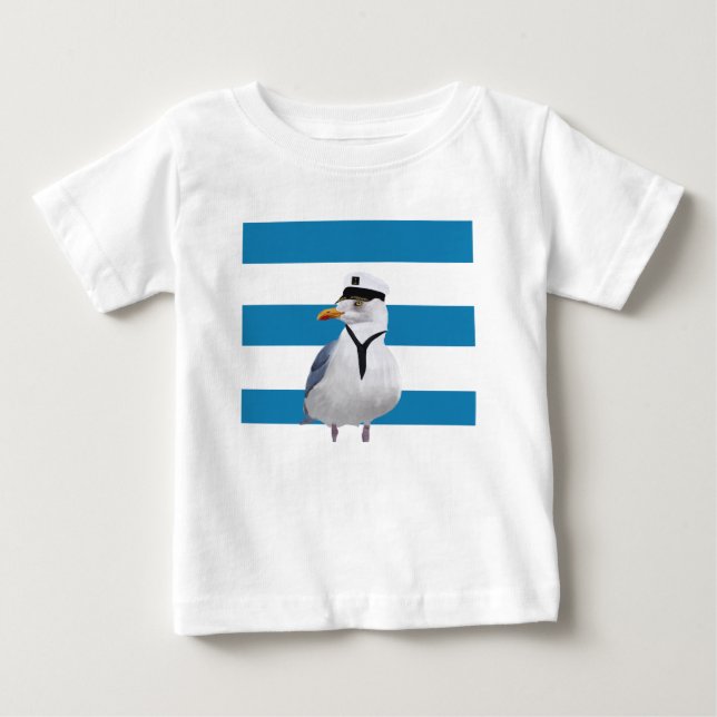 T-shirt Pour Bébé Capitaine Seagull Blue Stripes (Devant)