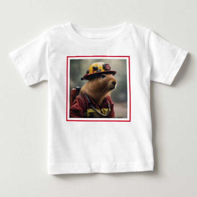 T-shirt Pour Bébé "Capybara à la Secourt : Pompier Extraordinair (Devant)