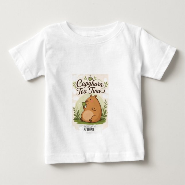 T-shirt Pour Bébé Capybara à l'heure du thé | Capybara mignon buvant (Devant)