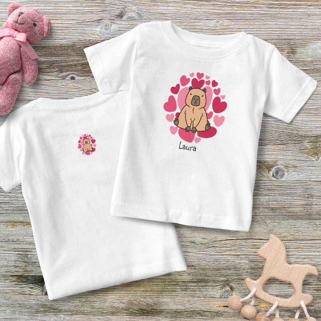 T-shirt Pour Bébé Capybara aime avec beaucoup de coeur Personnalisé (Baby girl's t-shirt with capybara and  lots of love.)