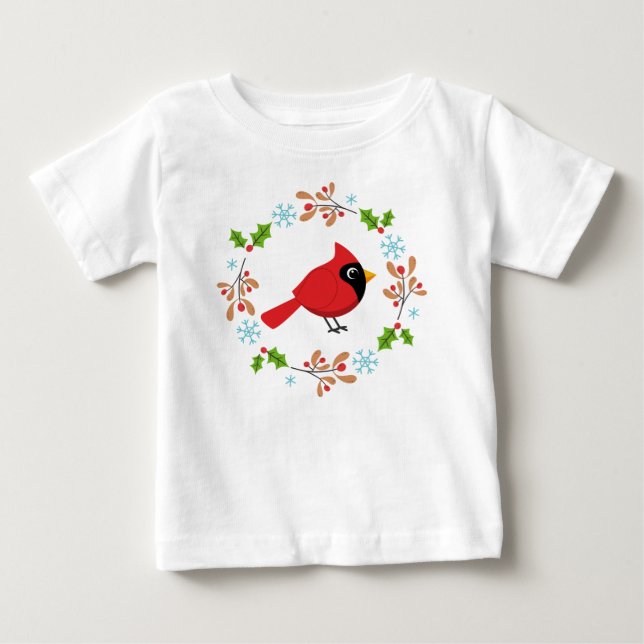 T-shirt Pour Bébé Cardinal Rouge Cardinal Cardinal aux Fleurs (Devant)