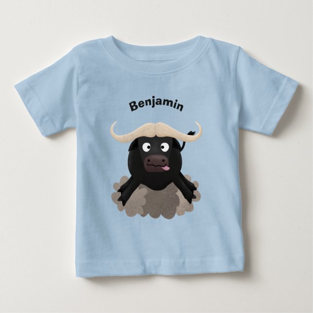 T-shirt Pour Bébé Caricature amusante de buffle d'eau courante (Devant)