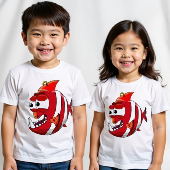 T-shirt Pour Bébé caricature blanche et rouge poisson piranha (Créateur téléchargé)