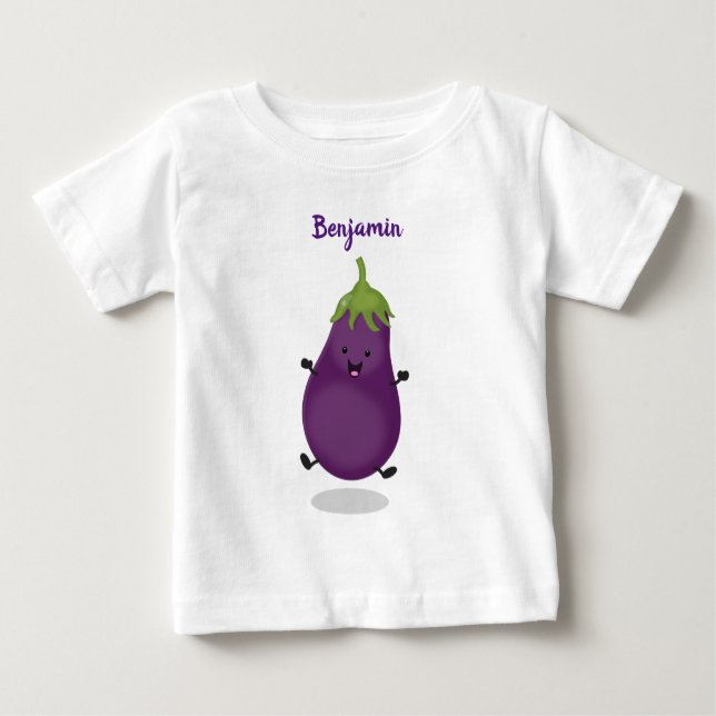 T-shirt Pour Bébé Caricature d'aubergine d'aubergine joliment heureu (Devant)