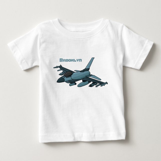T-shirt Pour Bébé Caricature d'avion de chasse militaire (Devant)