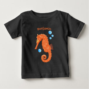 T-shirt Pour Bébé Caricature de bulles d'hippocampe orange