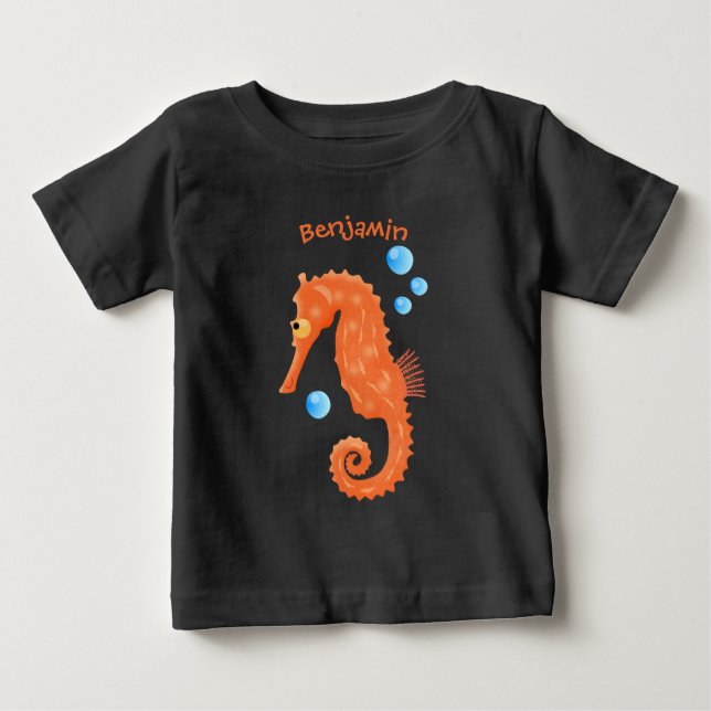 T-shirt Pour Bébé Caricature de bulles d'hippocampe orange (Devant)