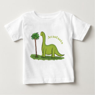 T-shirt Pour Bébé Caricature de dinosaure de brontosaurus vert migno