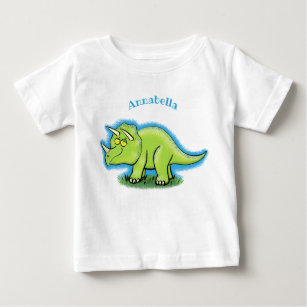 T-shirt Pour Bébé Caricature de dinosaure de triceratops vert mignon