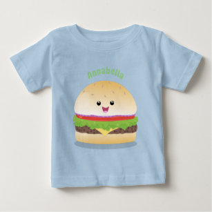 T-shirt Pour Bébé Caricature de hamburger kawaii joyeux