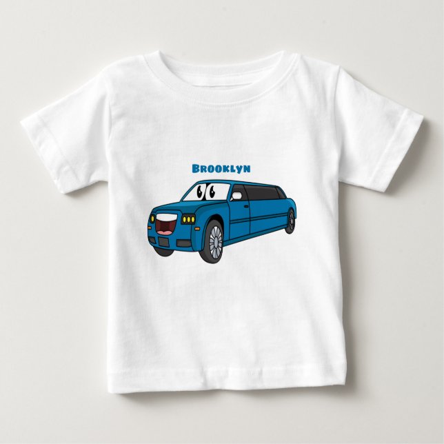 T-shirt Pour Bébé Caricature de la Limousine bleu mignonne (Devant)
