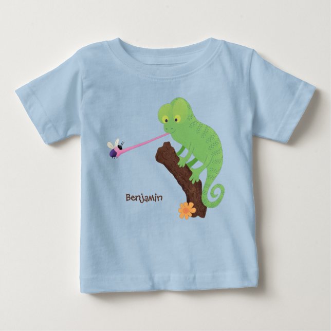 T-shirt Pour Bébé Caricature de lézard de caméléon vert joyeux (Devant)