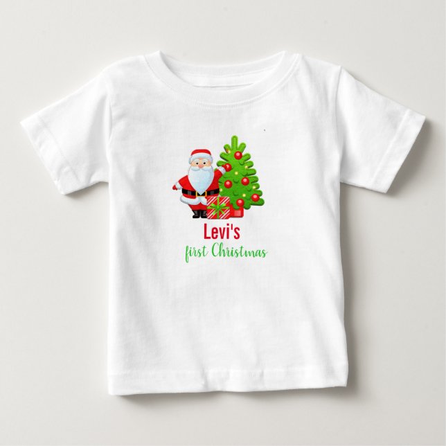 T-shirt Pour Bébé Caricature de Noël du Père Noël (Devant)