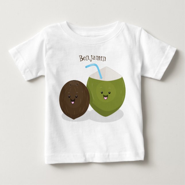 T-shirt Pour Bébé Caricature de noix de coco kawaii joyeux (Devant)