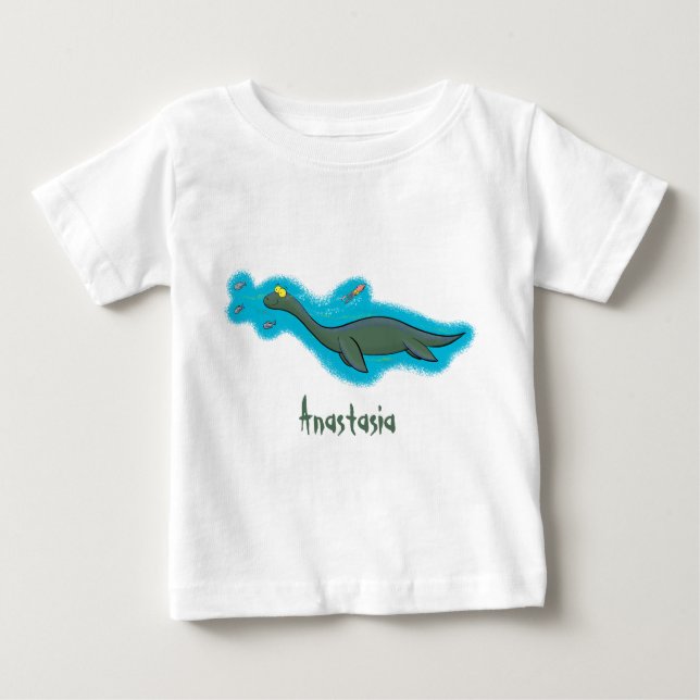 T-shirt Pour Bébé Caricature de plesiosaure, monstre marin mignon et (Devant)