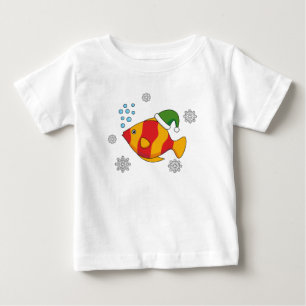T-shirt Pour Bébé Caricature de poisson tropical de Noël sur le Moti